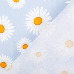 Vorhangstoff Baumwollstoff Popeline Happy Daisy Flower blau 1,40m Breite
