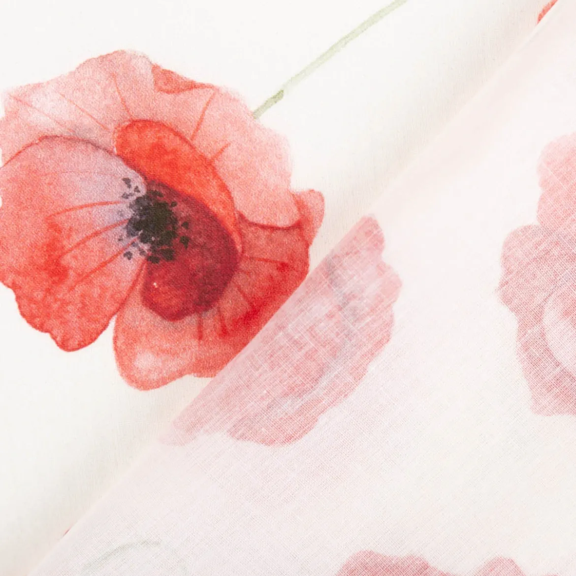 Vorhangstoff Baumwollstoff Popeline Watercolour Poppy Mohnblumen vanille rot 1,40m Breite