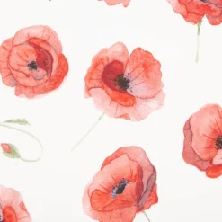 Vorhangstoff Baumwollstoff Popeline Watercolour Poppy Mohnblumen vanille rot 1,40m Breite