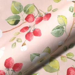 Vorhangstoff Baumwollstoff Popeline Erbeeren Blüten Digitaldruck rosa grün 1,40m Breite