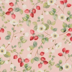 Vorhangstoff Baumwollstoff Popeline Erbeeren Blüten Digitaldruck rosa grün 1,40m Breite