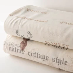 Vorhangstoff Dekostoff Forest Hirsch beige grau 160cm Stoffbreite