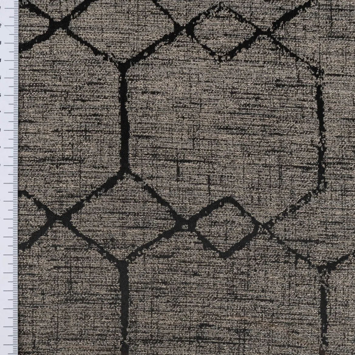 Vorhangstoff Dekostoff Jacquard Novo Hexagon schwarz-grau 154cm Breite