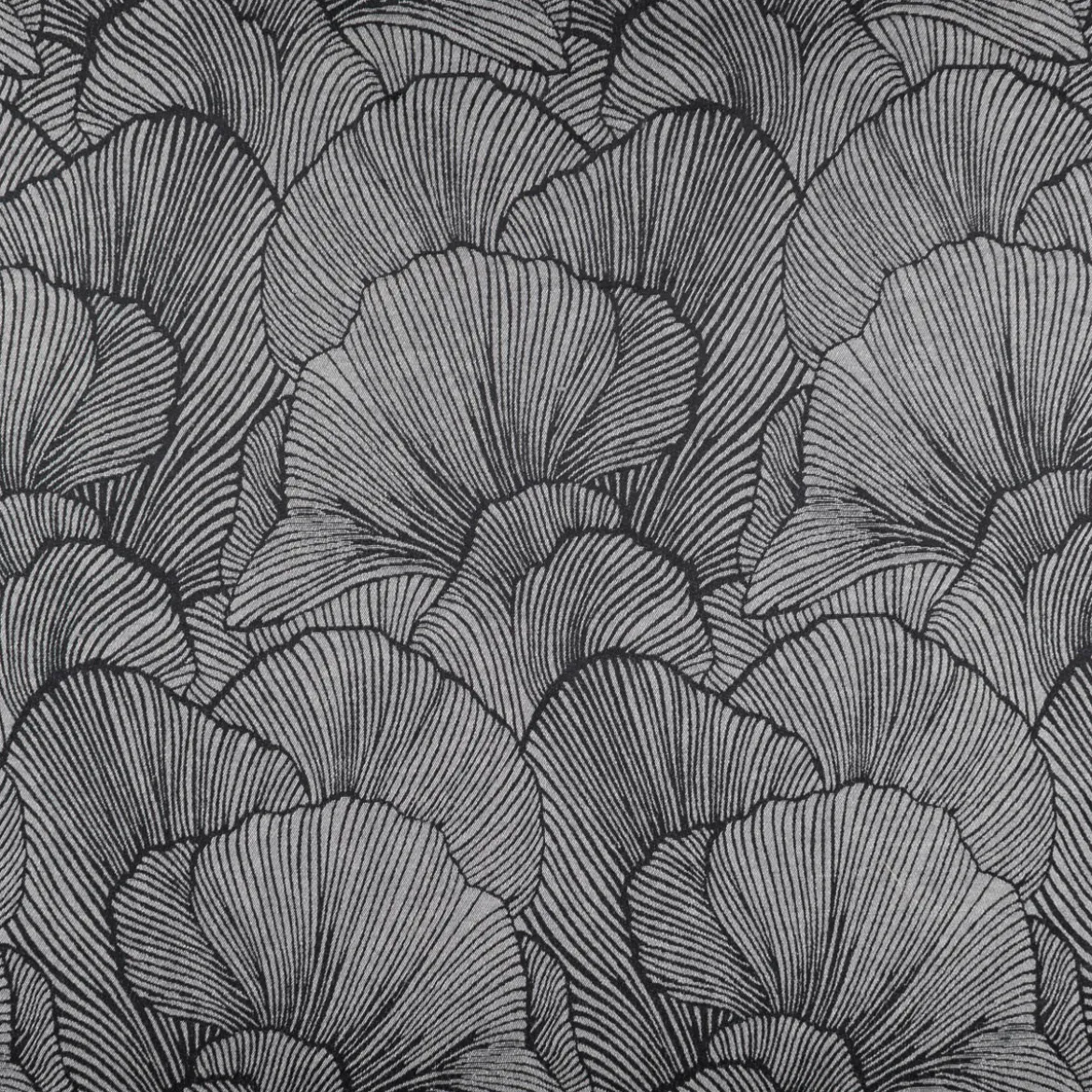 Vorhangstoff Dekostoff Jacquard Ravello Ginkgo Blätter schwarz ecru 135cm Breite