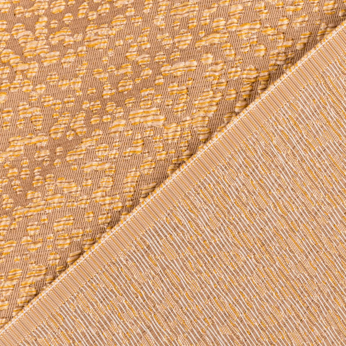 Vorhangstoff Dekostoff Jacquard Credo Noppen ocker goldfarbig 140cm Breite