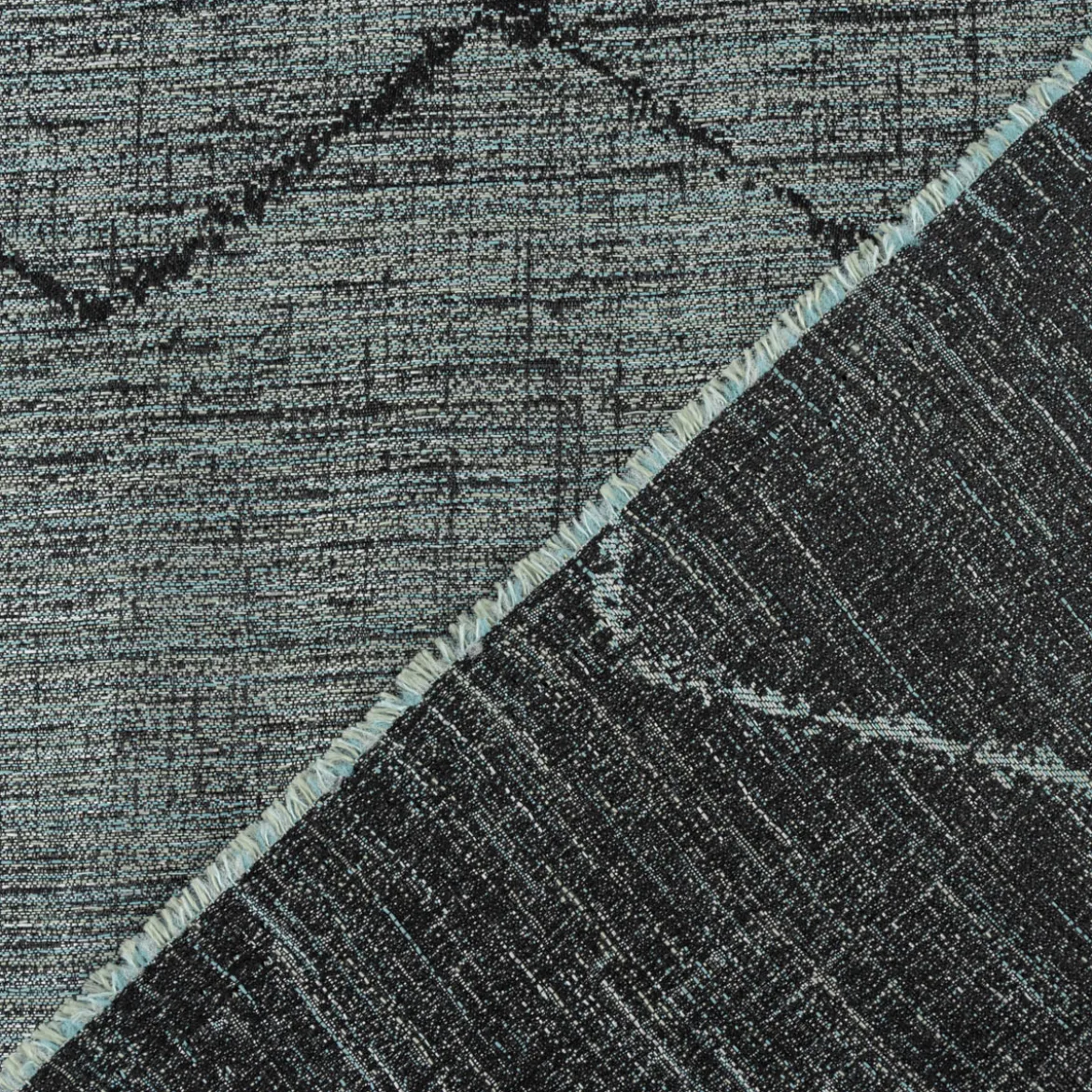 Vorhangstoff Dekostoff Jacquard Novo Hexagon petrol schwarz 154cm Breite