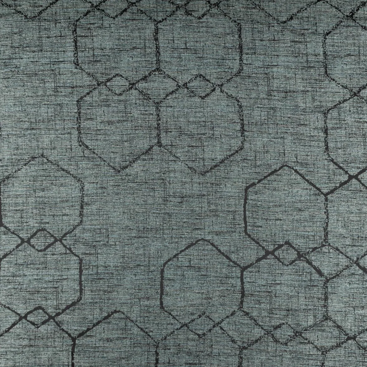 Vorhangstoff Dekostoff Jacquard Novo Hexagon petrol schwarz 154cm Breite