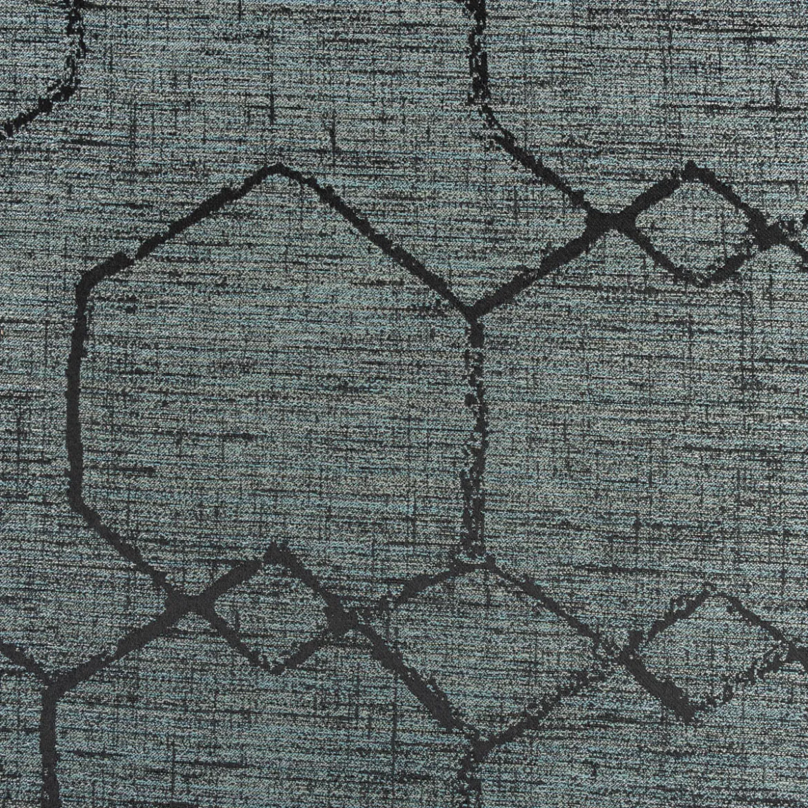 Vorhangstoff Dekostoff Jacquard Novo Hexagon petrol schwarz 154cm Breite