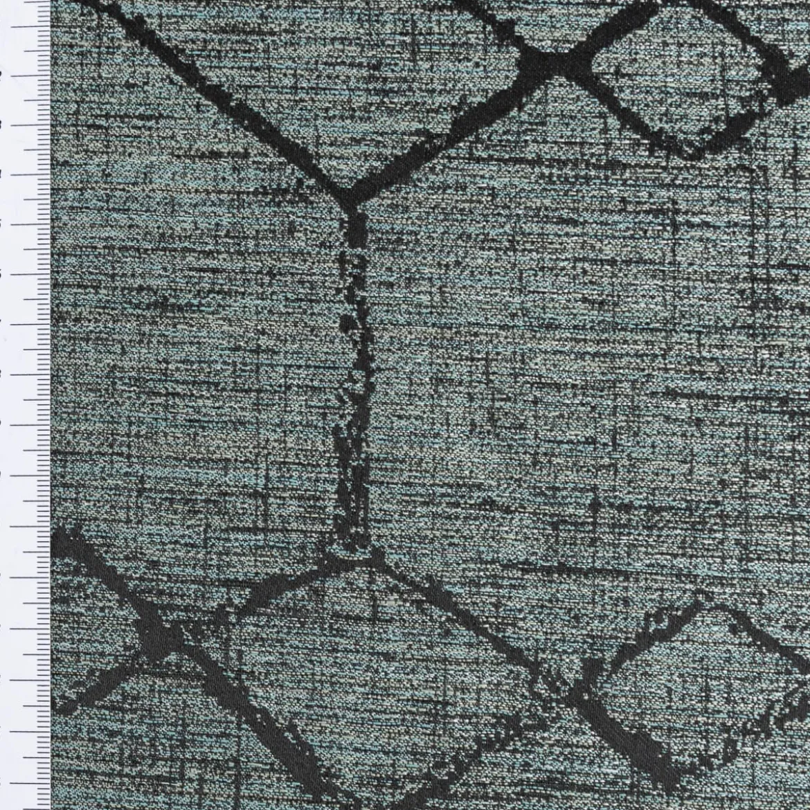 Vorhangstoff Dekostoff Jacquard Novo Hexagon petrol schwarz 154cm Breite