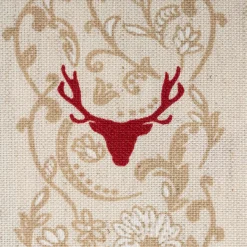 Vorhangstoff Dekostoff Pedro Hirschkopf Ornamente Streifen Leinenoptik natur rot 1,6m Breite