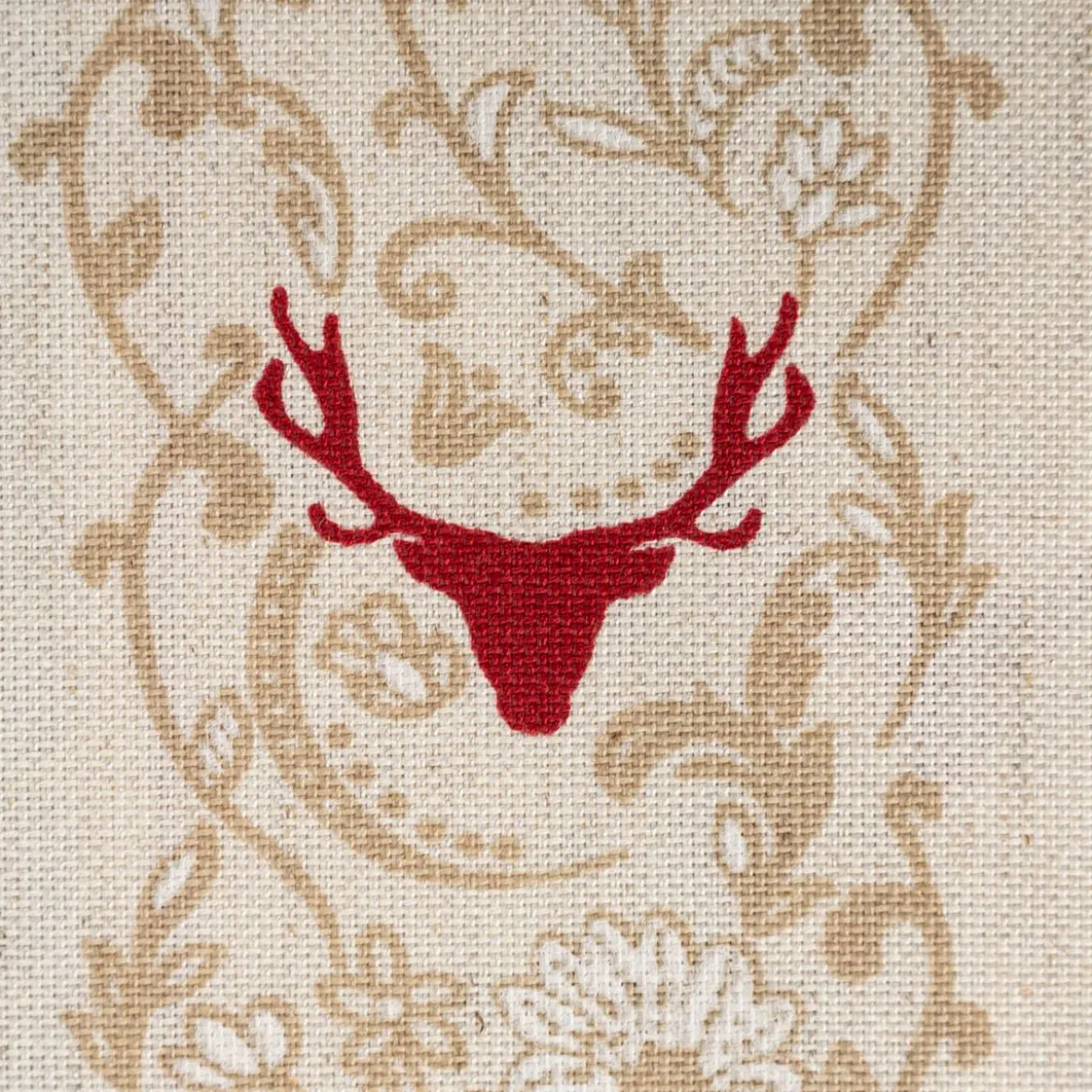 Vorhangstoff Dekostoff Pedro Hirschkopf Ornamente Streifen Leinenoptik natur rot 1,6m Breite