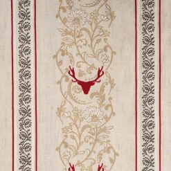 Vorhangstoff Dekostoff Pedro Hirschkopf Ornamente Streifen Leinenoptik natur rot 1,6m Breite