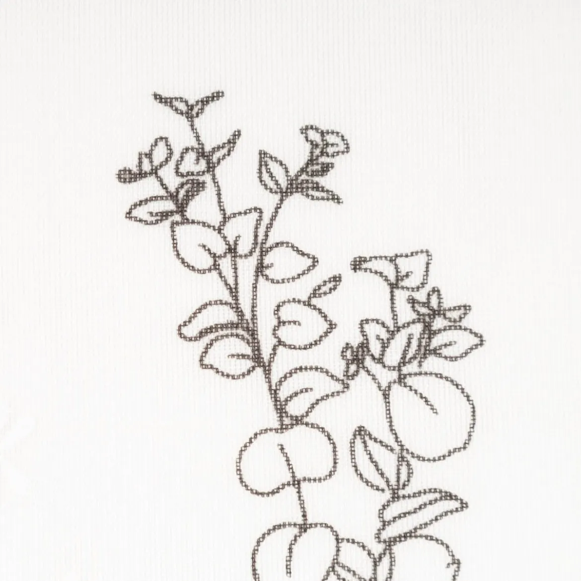 Vorhangstoff Gardinenstoff Blumen Gräser halbtransparent wollweiß schwarz 160cm Stoffbreite
