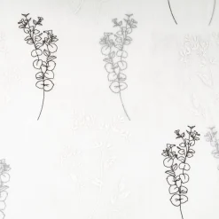 Vorhangstoff Gardinenstoff Blumen Gräser halbtransparent wollweiß schwarz 160cm Stoffbreite