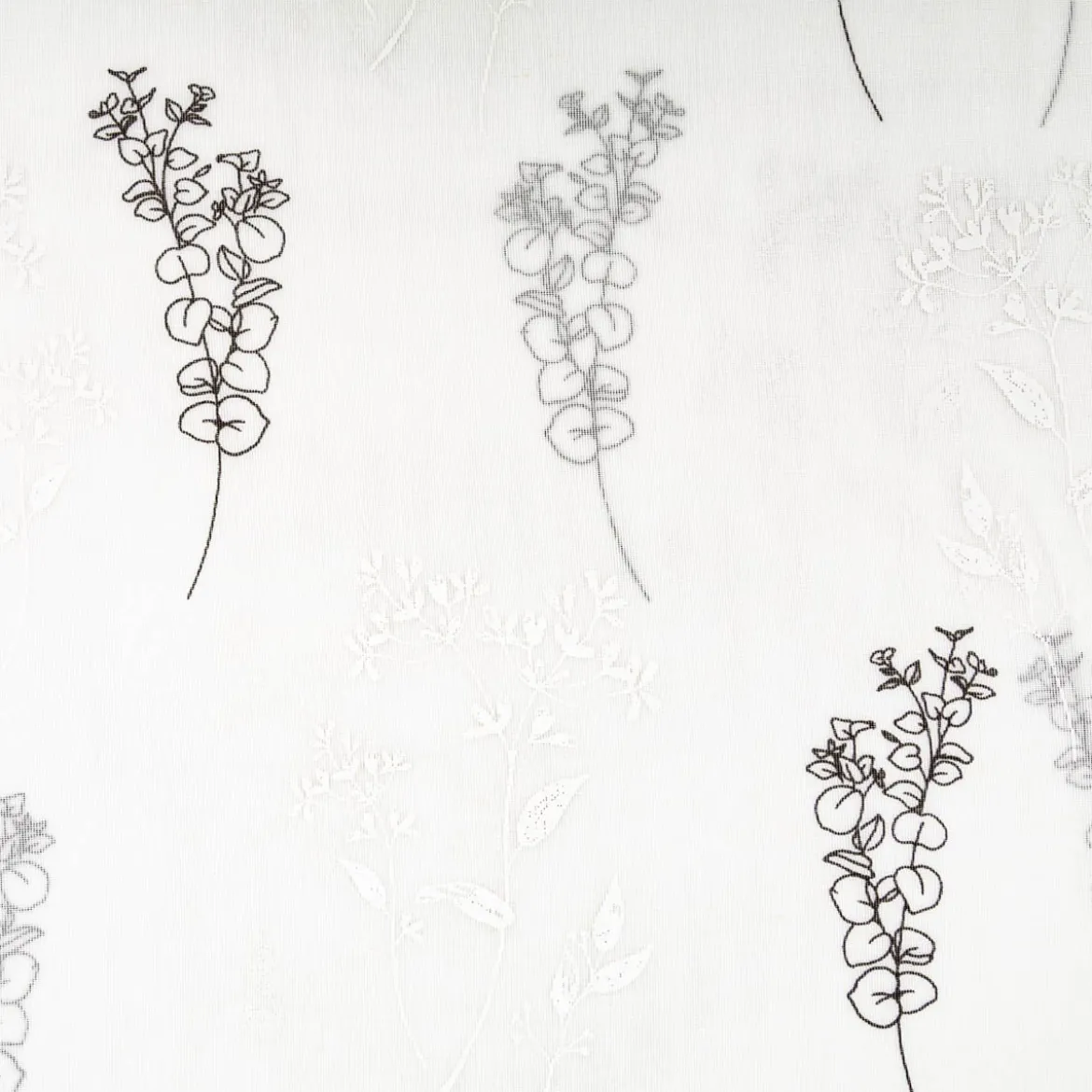 Vorhangstoff Gardinenstoff Blumen Gräser halbtransparent wollweiß schwarz 160cm Stoffbreite