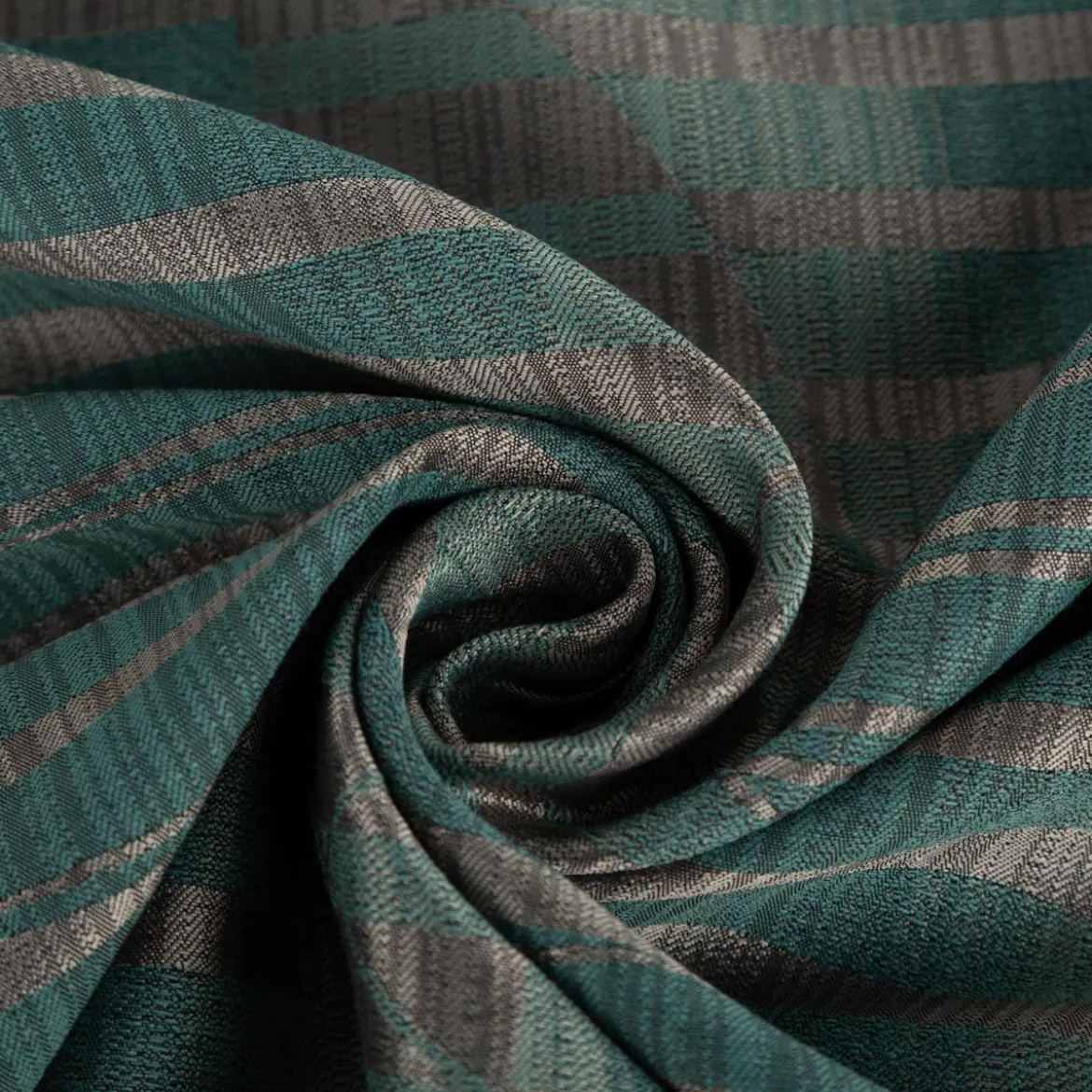Vorhangstoff Jacquard Stoff Linux Petrol und Grau 154cm Breite