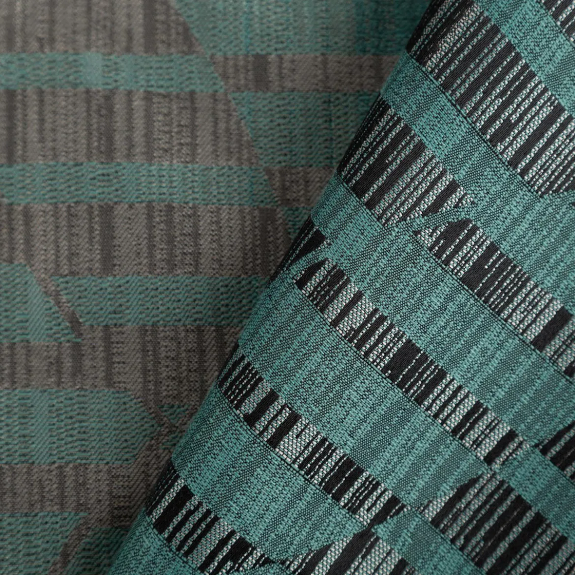 Vorhangstoff Jacquard Stoff Linux Petrol und Grau 154cm Breite
