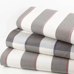 Vorhangstoff Jacquard Stoff Dekostoff Streifen grau ecru rot 165cm Stoffbreite