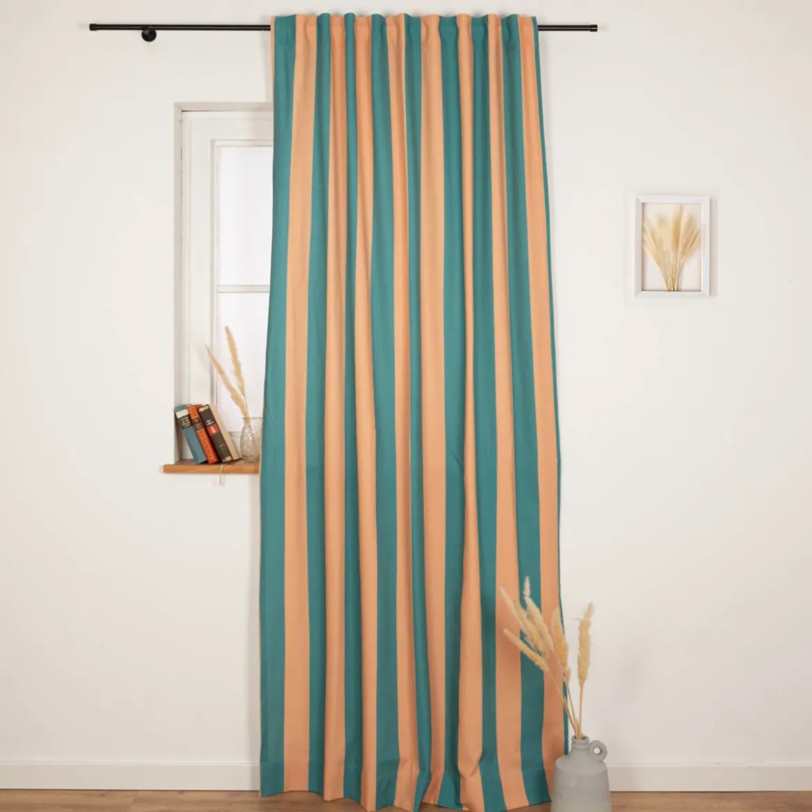 Vorhang Streifen apricot grün mit Smok-Schlaufenband 245x130cm (HxB) oder Wunschmaß von SCHÖNER LEBEN.