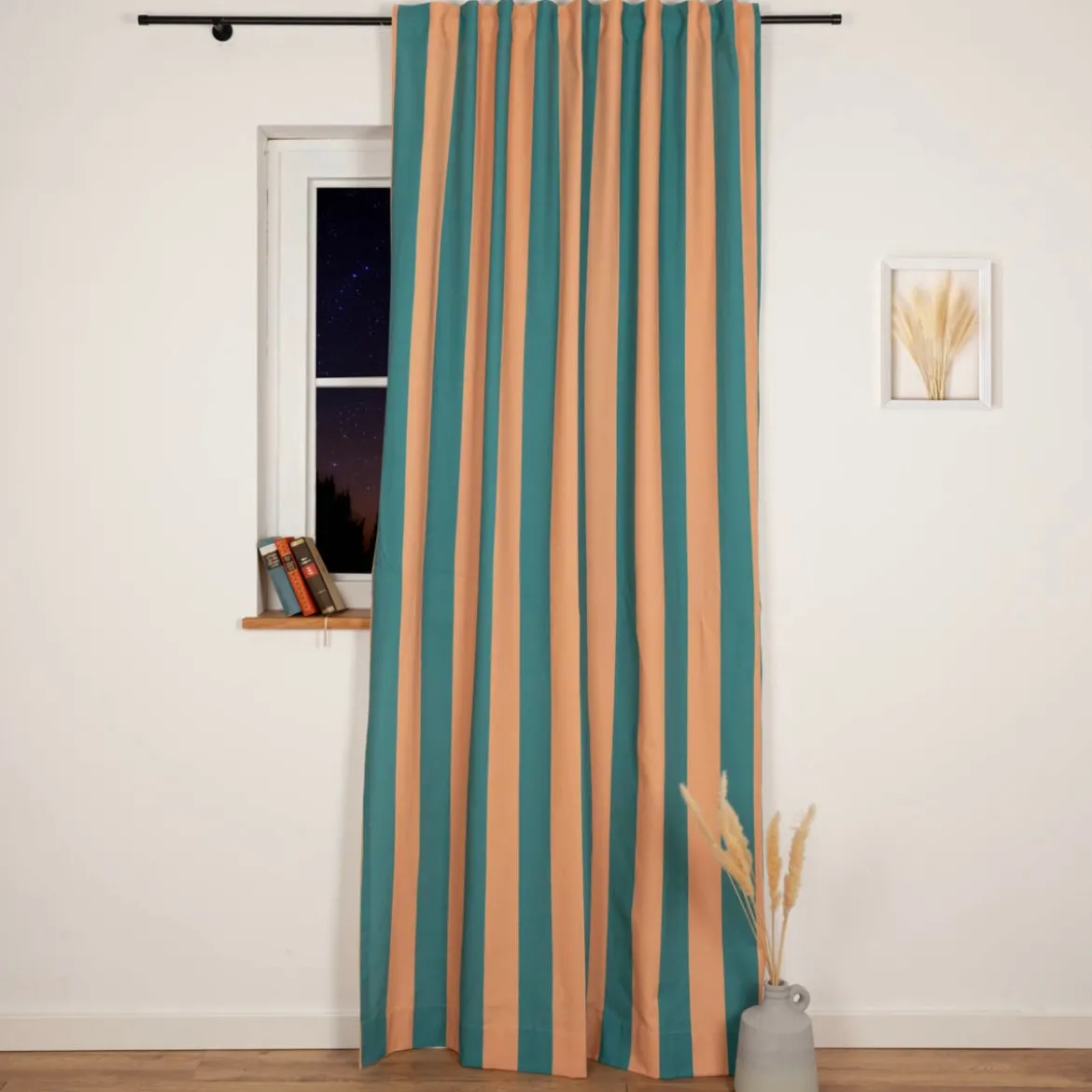 Vorhang Streifen apricot grün mit Smok-Schlaufenband 245x130cm (HxB) oder Wunschmaß von SCHÖNER LEBEN.