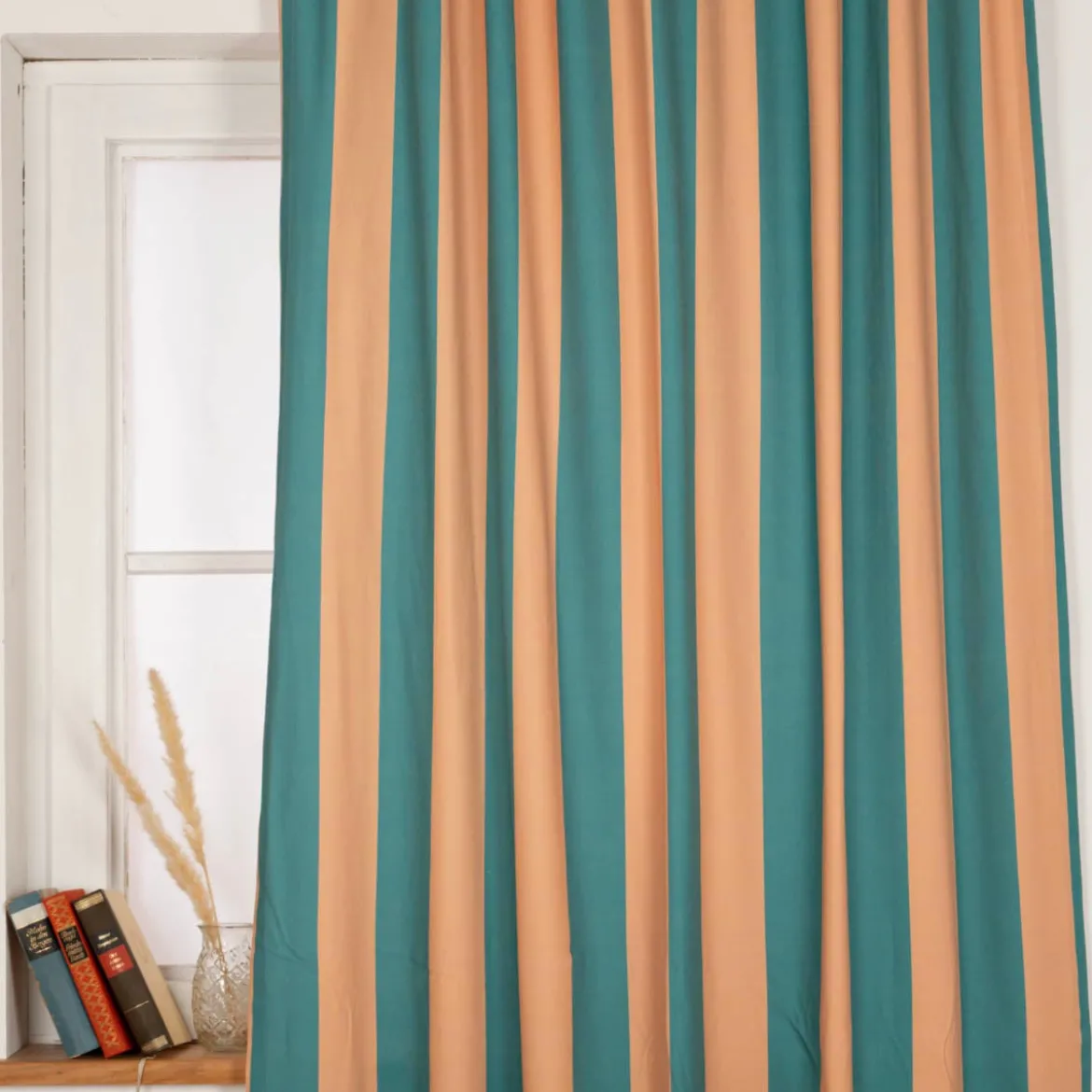 Vorhang Streifen apricot grün mit Smok-Schlaufenband 245x130cm (HxB) oder Wunschmaß von SCHÖNER LEBEN.