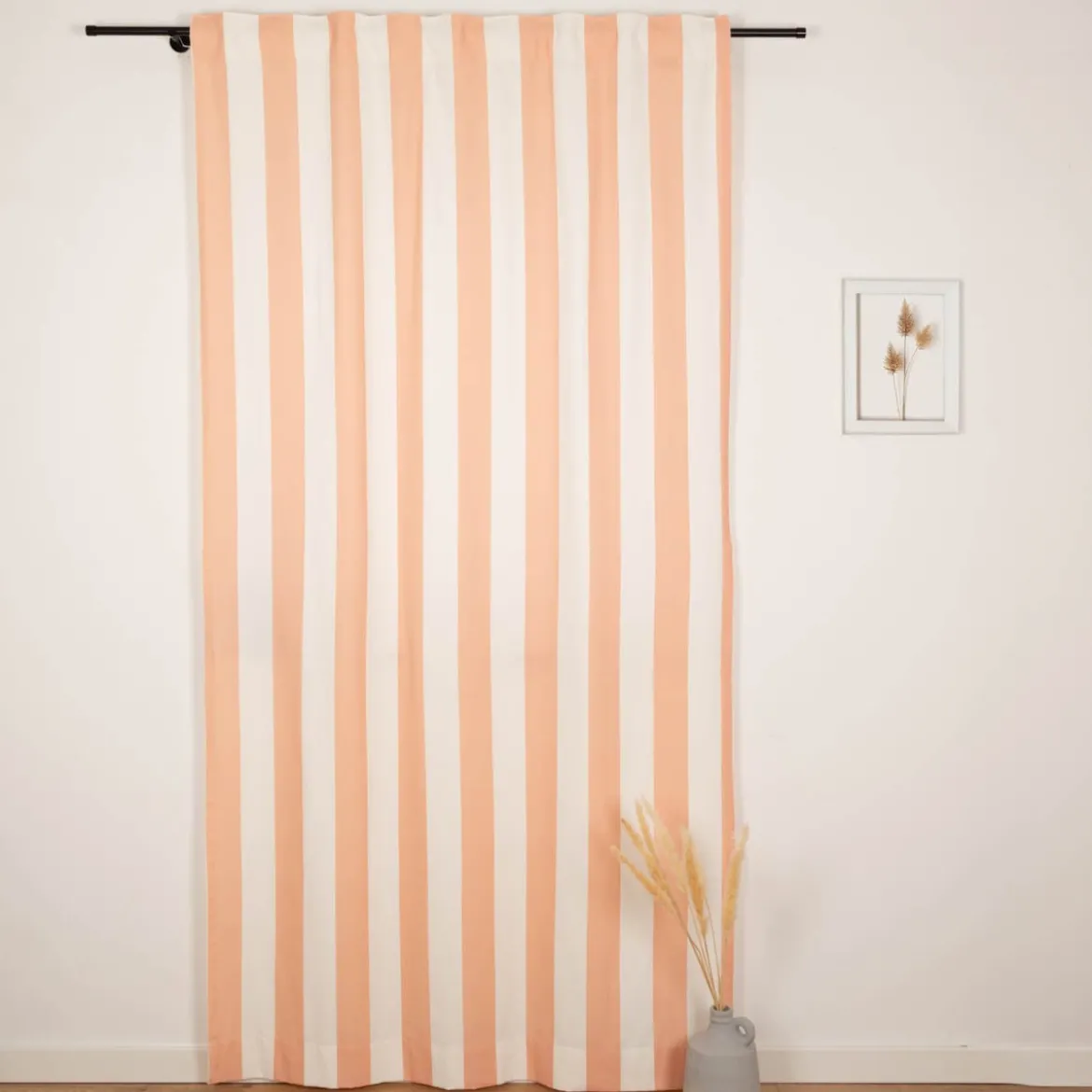 Vorhang Streifen peach ecru mit Smok-Schlaufenband 245x130cm (HxB) oder Wunschmaß von SCHÖNER LEBEN.