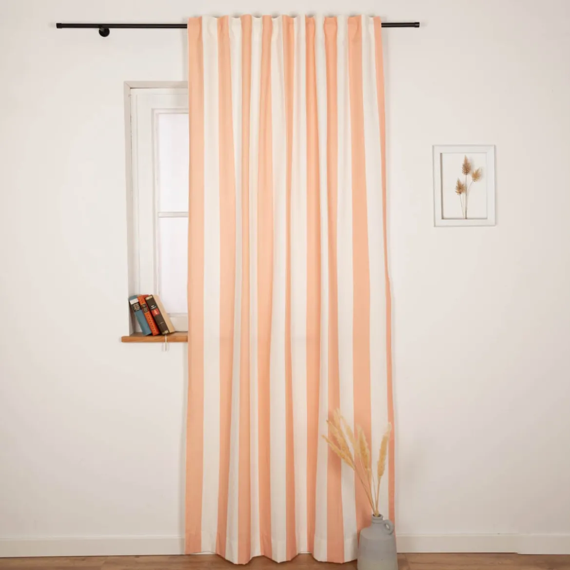 Vorhang Streifen peach ecru mit Smok-Schlaufenband 245x130cm (HxB) oder Wunschmaß von SCHÖNER LEBEN.