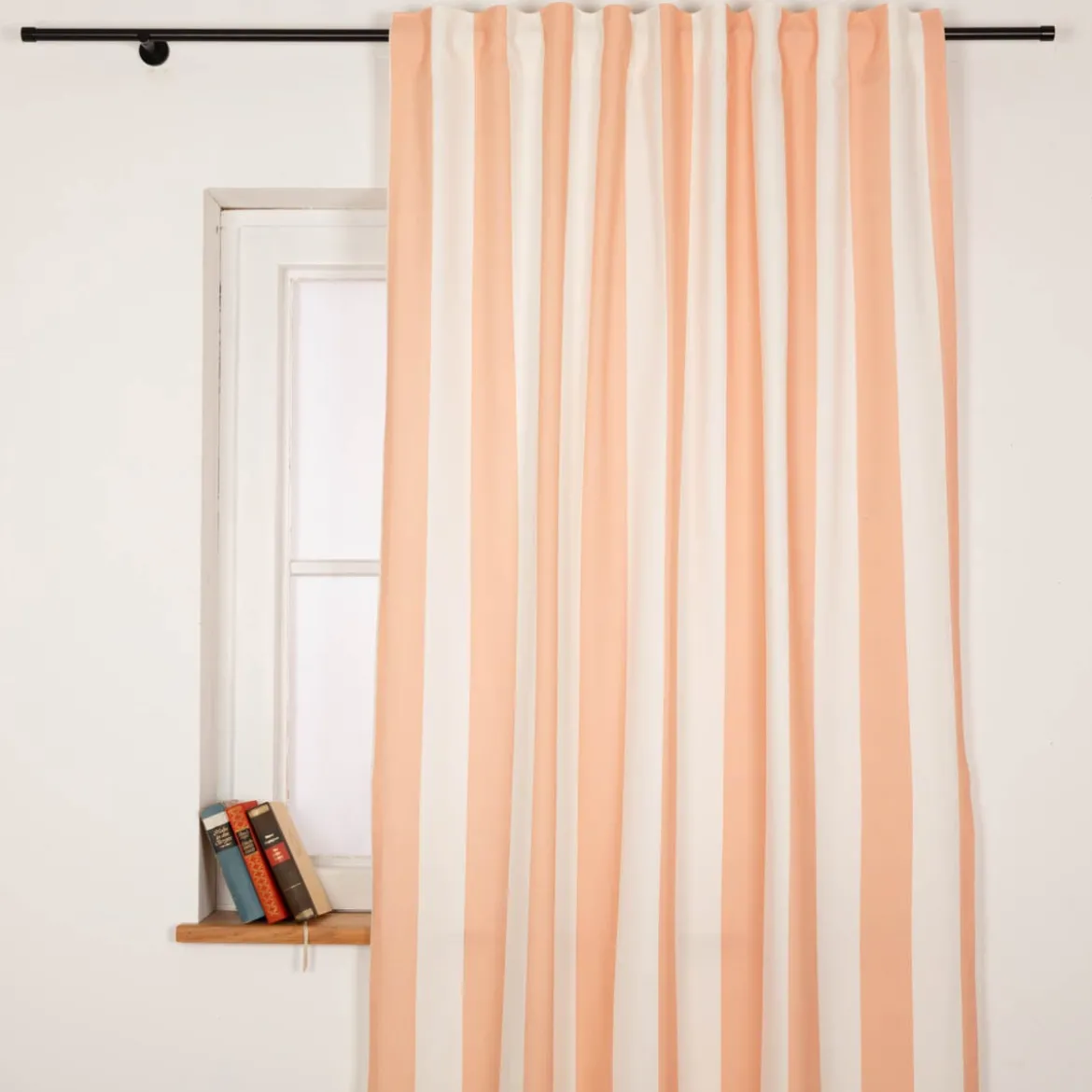 Vorhang Streifen peach ecru mit Smok-Schlaufenband 245x130cm (HxB) oder Wunschmaß von SCHÖNER LEBEN.