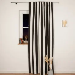 Vorhang Streifen schwarz ecru mit Smok-Schlaufenband 245x130cm (HxB) oder Wunschmaß von SCHÖNER LEBEN.