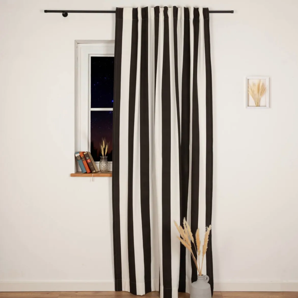 Vorhang Streifen schwarz ecru mit Smok-Schlaufenband 245x130cm (HxB) oder Wunschmaß von SCHÖNER LEBEN.