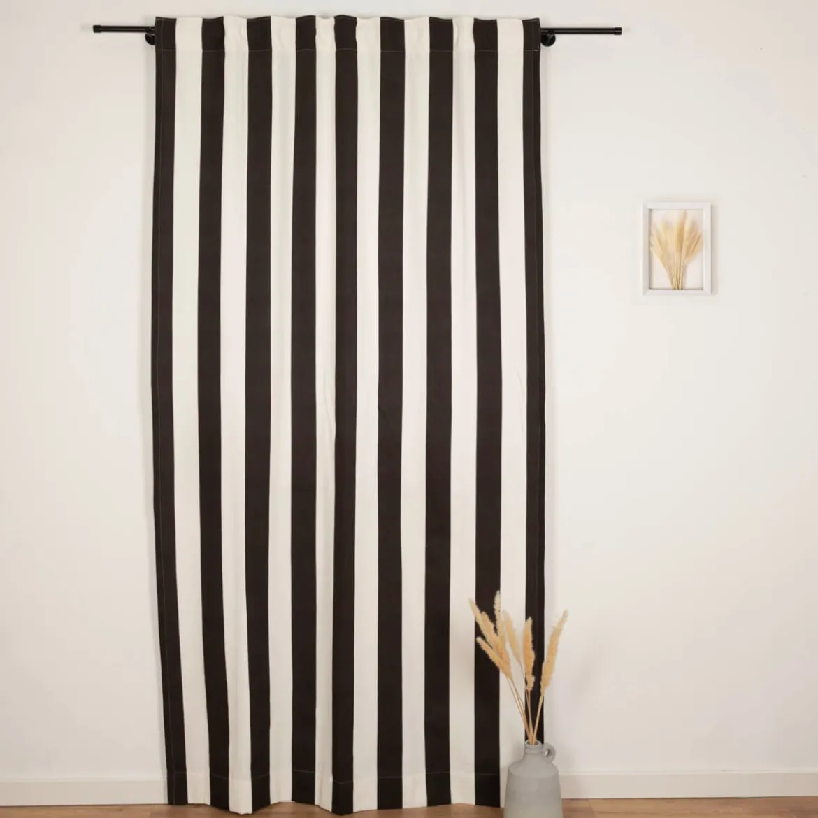 Vorhang Streifen schwarz ecru mit Smok-Schlaufenband 245x130cm (HxB) oder Wunschmaß von SCHÖNER LEBEN.