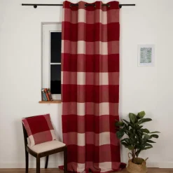 Vorhang Wolloptik isolierend Karo rot 135x260cm