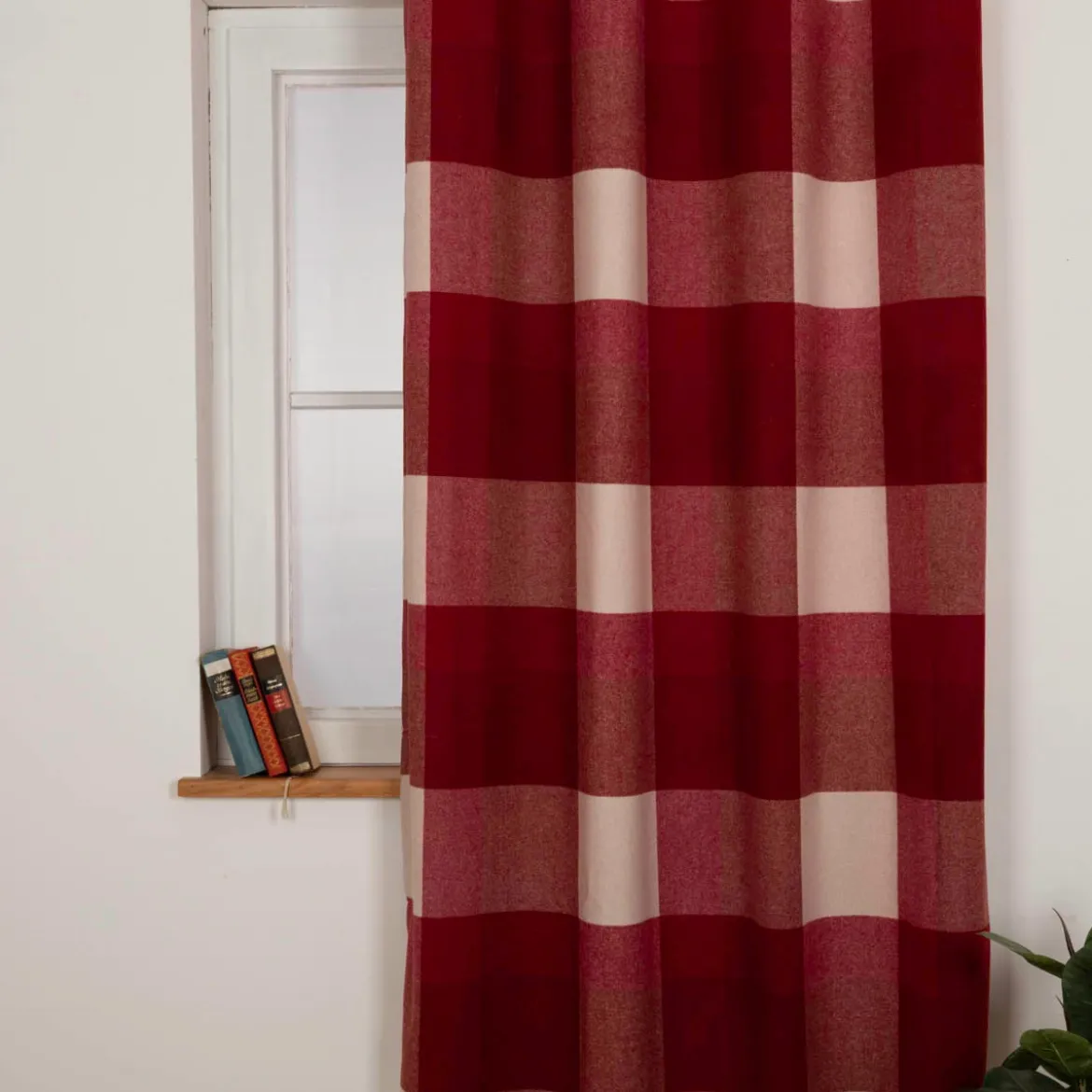 Vorhang Wolloptik isolierend Karo rot 135x260cm