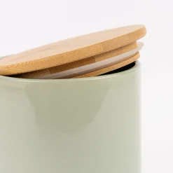 Vorratsdose aus Porzellan mit Bambusdeckel Weihnachtsleckerei Sternschnuppe grün blau gold weiß 11x16cm von La Vida