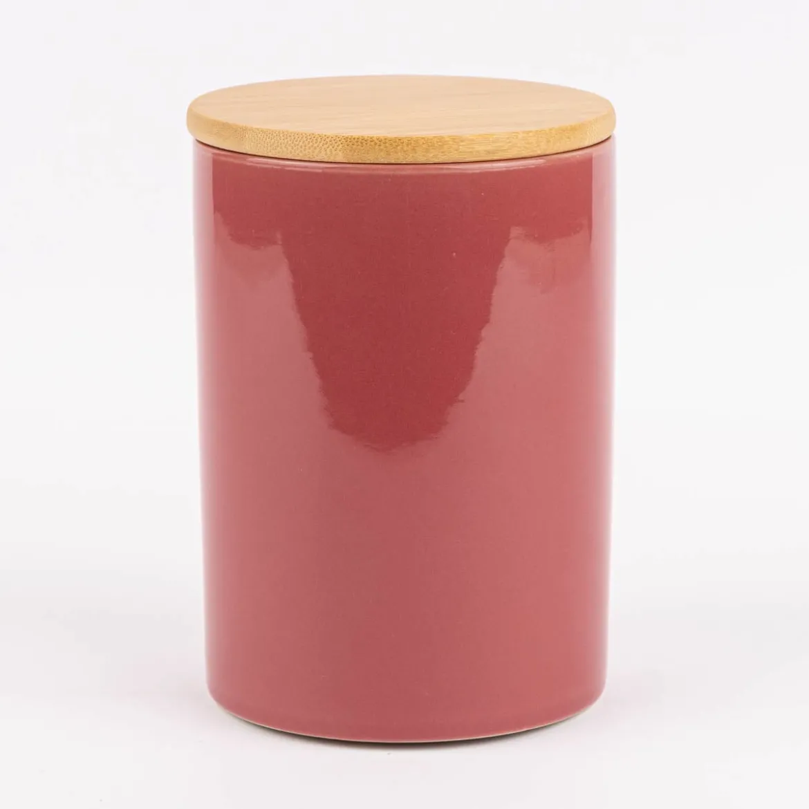 Vorratsdose aus Porzellan mit Bambusdeckel mit Liebe gebacken Schleife rot gold weiß 11x16cm von La Vida