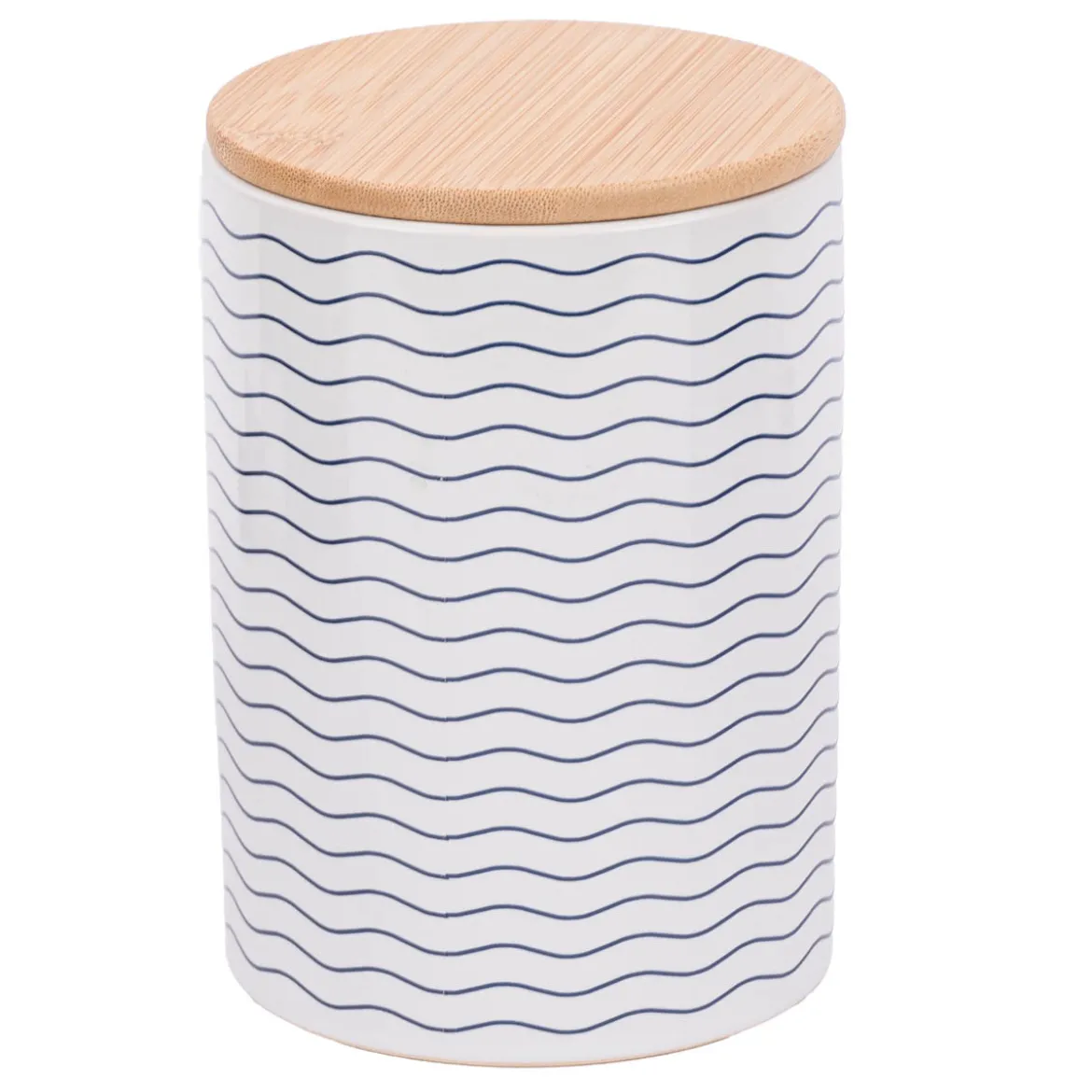 Vorratsdose aus Porzellan mit Bambusdeckel Glück ahoi Schiff Wellenlinien blau weiß 11x16cm von La Vida