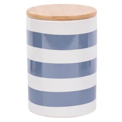 Vorratsdose aus Porzellan mit Bambusdeckel Zuhause ist wo der Anker fällt Streifen Anker blau beige weiß 11x16cm von La Vida