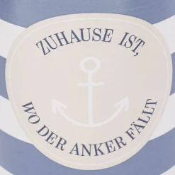 Vorratsdose aus Porzellan mit Bambusdeckel Zuhause ist wo der Anker fällt Streifen Anker blau beige weiß 11x16cm von La Vida