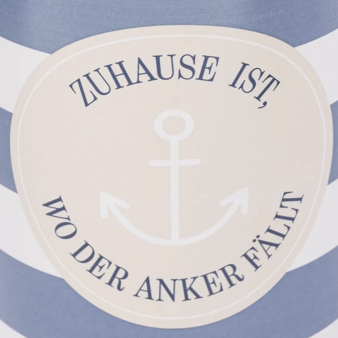Vorratsdose aus Porzellan mit Bambusdeckel Zuhause ist wo der Anker fällt Streifen Anker blau beige weiß 11x16cm von La Vida