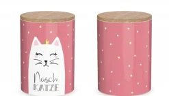 Vorratsdose aus Porzellan mit Bambusdeckel Naschkatze rosa 11x16cm von La Vida