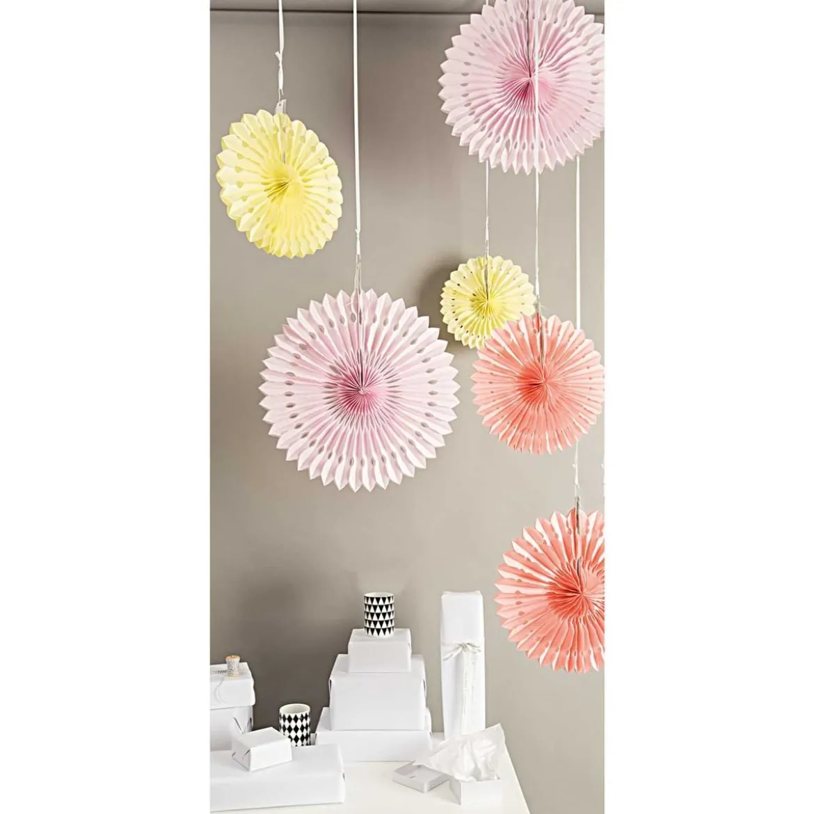 Wabenpapierblumen Sommer pastell rosa peach gelb von Rico Design im 3er Set