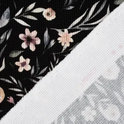 Waffeljersey Waffelstrick Digitaldruck Aquarell Blumen Blätter schwarz beige grün grau 1,45m Breite