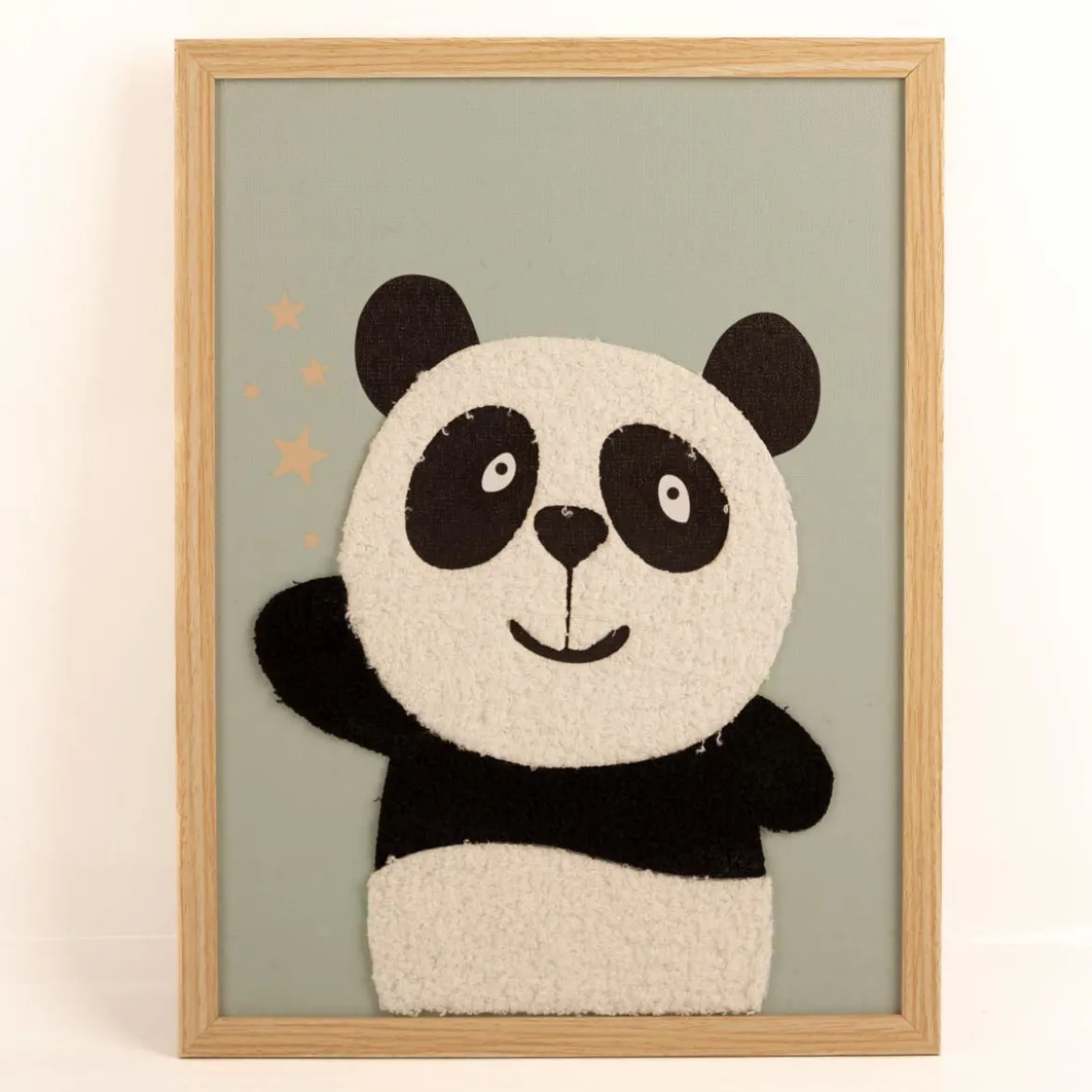 Wandbild Panda mit Stoff-Applikation im Holzrahmen mint 40x30cm