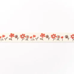 Webband Blumen Tulpen natur rot Meterware Breite: 1,5cm
