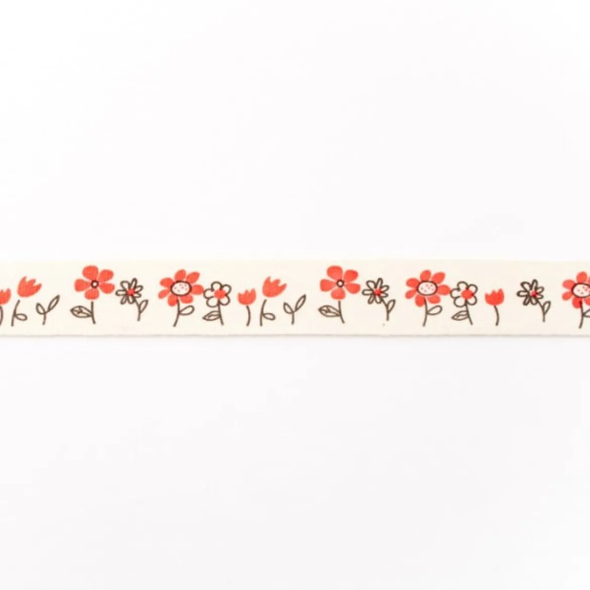 Webband Blumen Tulpen natur rot Meterware Breite: 1,5cm