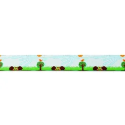 Webband Igel Bäumchen Vögel blau grün bunt Meterware Breite: 1,6cm