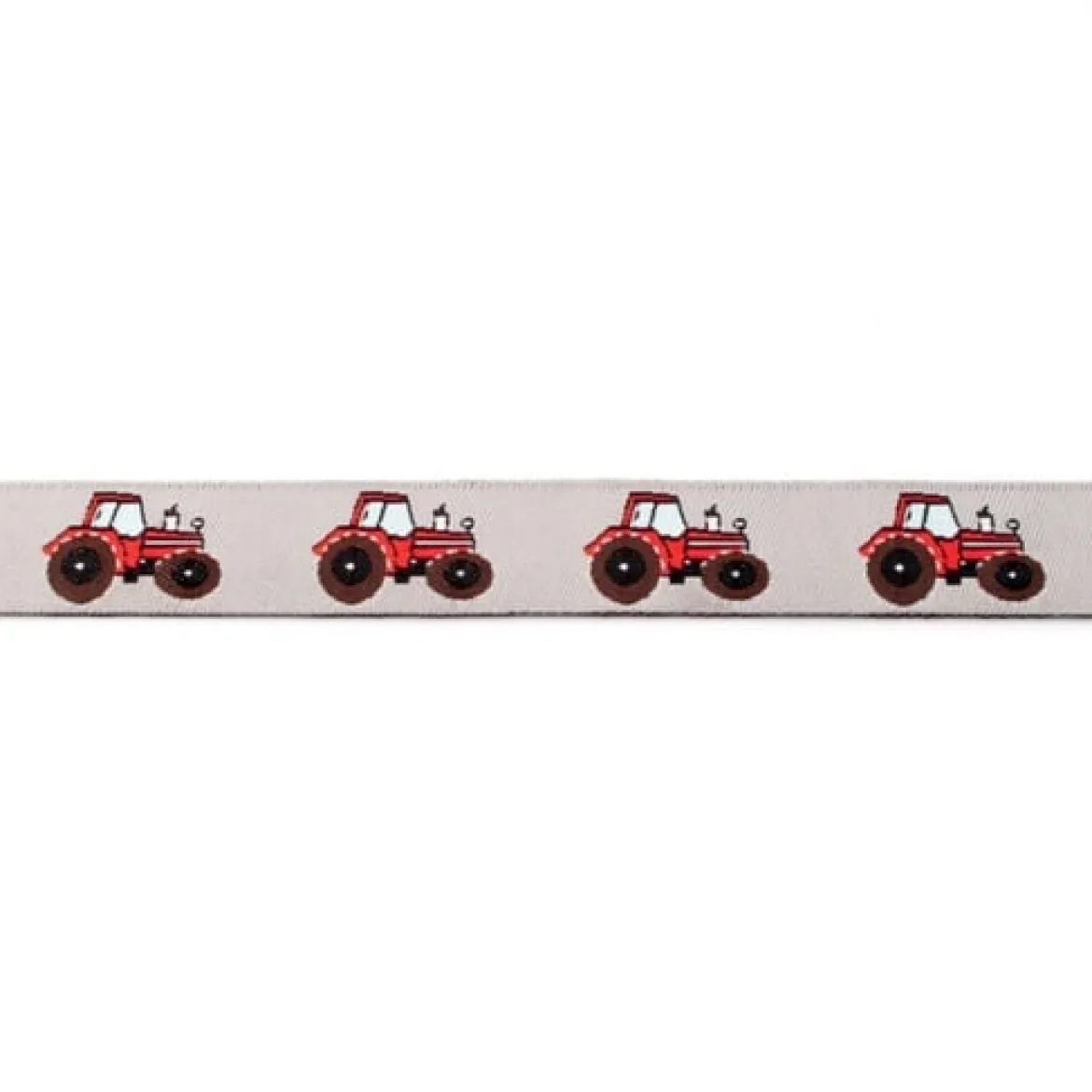 Webband Traktor grau rot Meterware Breite: 1,6cm