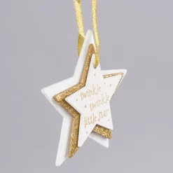 Weihnachten Deko Anhänger 3er Stern twinkle twinkle weiß goldfarbig 9x9cm