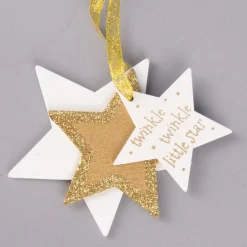 Weihnachten Deko Anhänger 3er Stern twinkle twinkle weiß goldfarbig 9x9cm