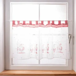 Weihnachtsgardine Bistrogardine mit Schlaufen Weihnachtsmann mit Elch 145x60cm weiß rot grau